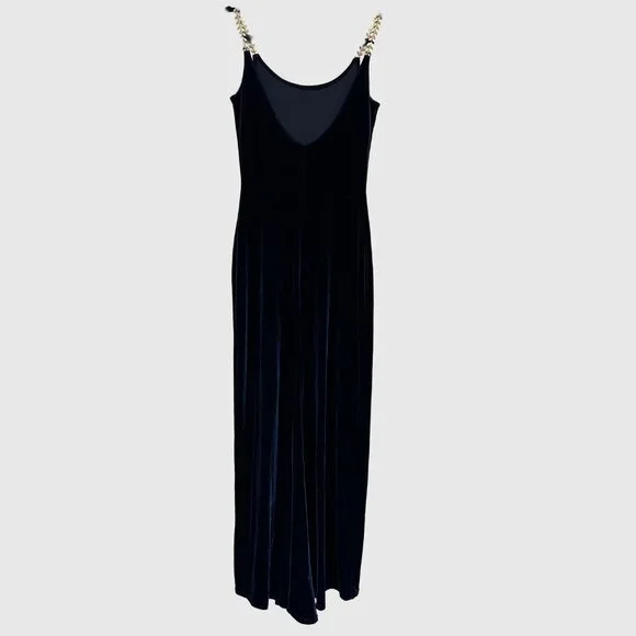 M Studio Floor Length 90s Glam Vintage Velour Dress - Midnight Blue - US XS - Picture 2 of 5